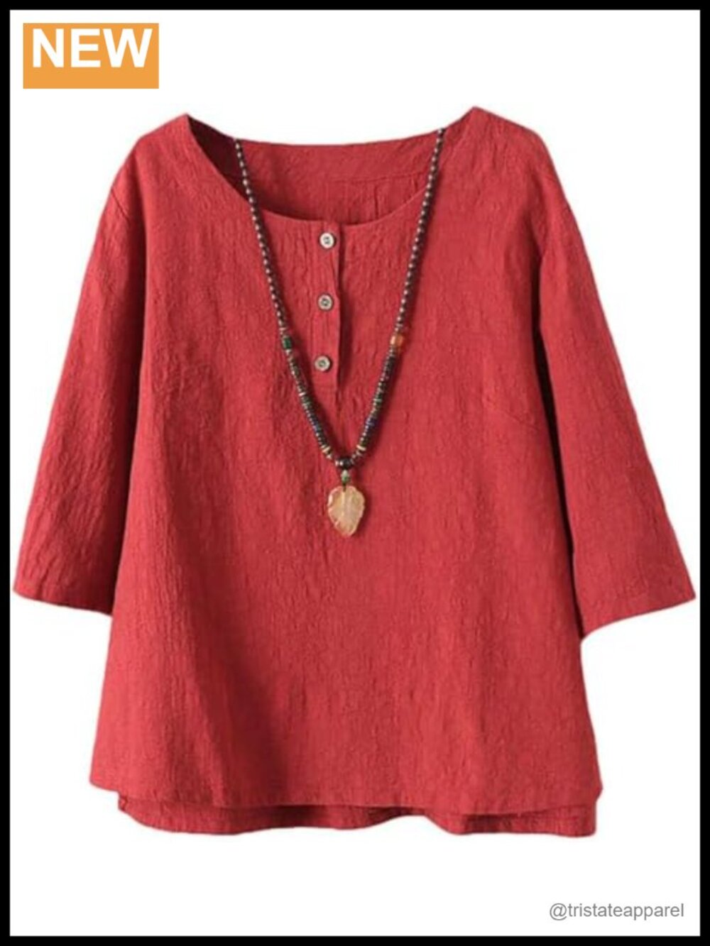 Minibee Cotton Linen 3/4 Sleeve Jacquard Blouse Button-Down Loose Fit